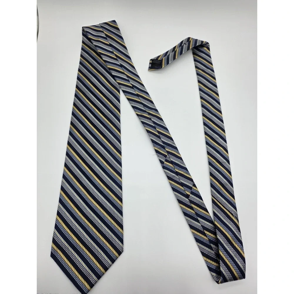 Express Blue Yellow White Striped Necktie Italian Silk Tie 58